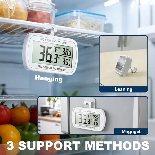 Miniatura 6 de Termómetro de refrigerador resistente al agua, termómetro digital para congelador, función de registro Max/Min, pantalla LCD grande y parte trasera