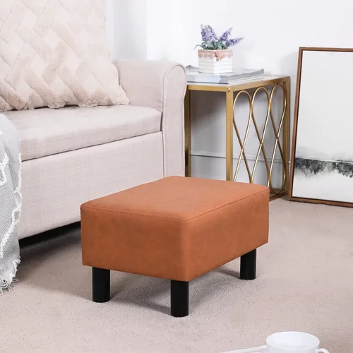 Miniatura 7 de Mini reposapiés otomano de 15.7 pulgadas, reposapiés acolchado de piel sintética con patas de madera maciza, reposapiés rectangular moderno