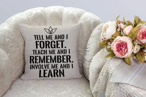 Miniatura 2 de SSOIU Funda de almohada con cita motivacional, Tell me and I Forget, Teach me and I Remember, Involve me and I Learn de lino y algodón, funda