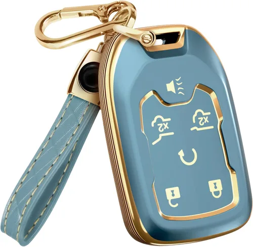 Miniatura 10 de Lucrum Funda para llavero GMC y Chevy y llavero de cuero, funda de TPU para Suburban Acadia Sierra Tahoe Yukon - 2014-2025