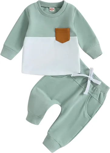 Miniatura 8 de Conjunto de ropa de otoño e invierno para bebé niño pequeño, sudadera de manga larga con colores contrastantes, pantalones elásticos para recién