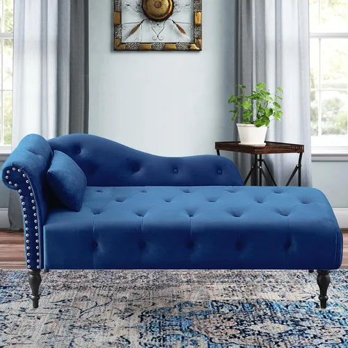 Miniatura 9 de Holaki Tumbona de terciopelo, tumbona decorativa para interiores con almohada, sillón con botón copetudo con brazo derecho con ribete de cabeza