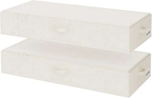 Miniatura 8 de StorageWorks Almacenamiento debajo de la cama con tapa, paquete de 2 contenedores de almacenamiento debajo de la cama para ropa, ropa de cama y Beige