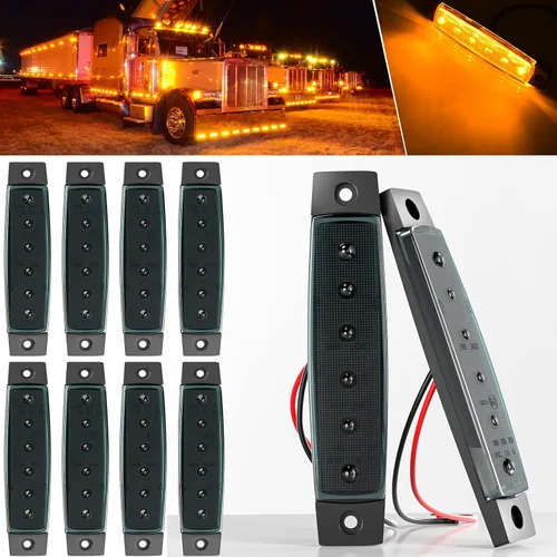 BJZ luces LED para remolque, luz de marca lateral color ámbar, 6 LED, luz de señal delantera y trasera, barra de luz de 3.8 pulgadas, luz ahumada,