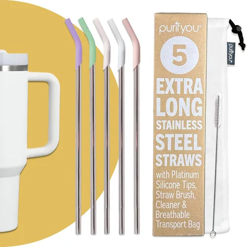 Miniatura 11 de purifyou Pajitas de acero inoxidable extra largas de 14.5 pulgadas con puntas de silicona, popotes de metal reutilizables para vasos, licuados