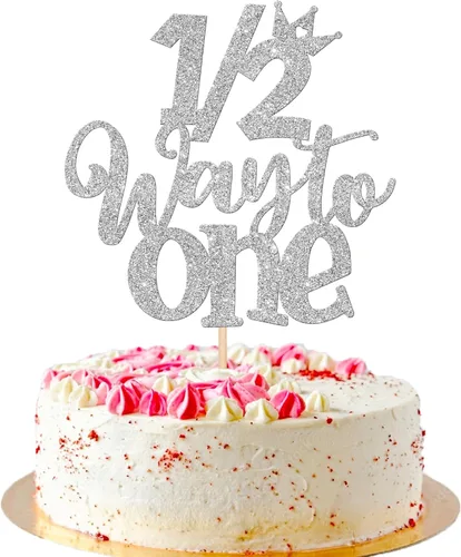 1 pieza 1/2 Half Way to One Cake Topper Glitter Half Way to Go Cake Pick Happy 6 months Birthday Cake Decor for Baby Happy 6 months Birthday Party