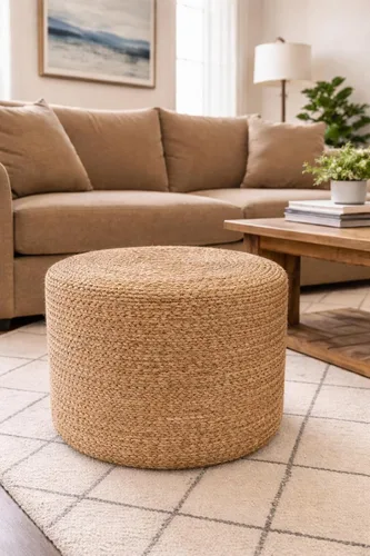 Miniatura 17 de S & L Homes Puf otomano – 100% yute trenzado a mano, tejido a mano, tradicional puf bohemio para sala de estar, dormitorio, guardería, patio, sala