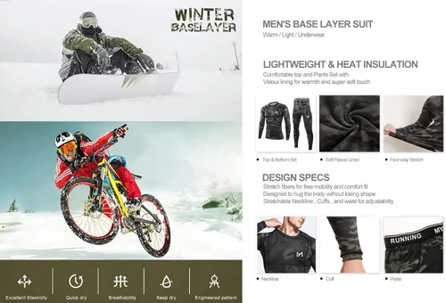 Miniatura 5 de MEETYOO Ropa interior térmica para hombre conjunto de capa base de pantalones largos de invierno para esquí y correr