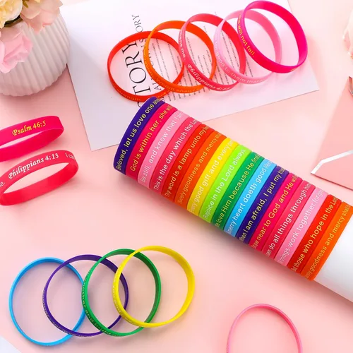 Miniatura 56 de Estune 120 pulseras de versículos de la Biblia, con cita motivacional, pulseras de goma, pulseras de silicona religiosas, pulseras de silicona