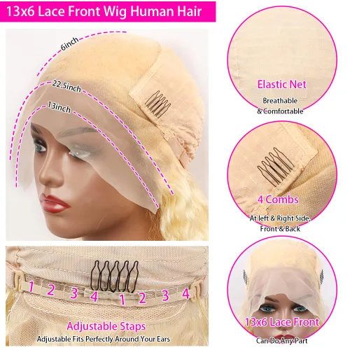 Miniatura 2 de Peluca de encaje frontal de cabello humano ondulada tipo body wave de 13x6. Peluca de cabello humano predepilada con cabello de bebé. Peluca