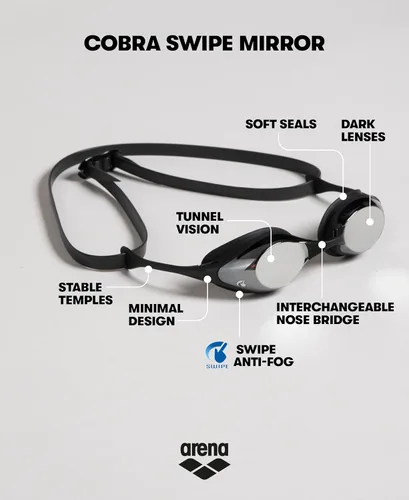 Miniatura 3 de Arena Gafas de natación unisex para adultos, diseño hidrodinámico de espejo de policarbonato/lente sin espejo