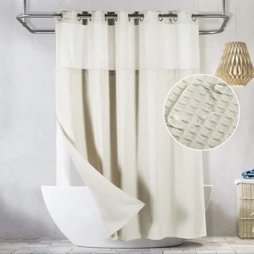 Miniatura 11 de Lagute SnapHook - Cortina de ducha con gancho, de tela con forro a presión, resistente, con parte superior transparente, calidad hotelera, repelente