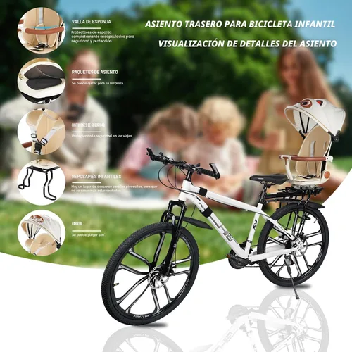 Miniatura 2 de XIEEIX Asiento trasero de bicicleta para niños, asientos de bicicleta para niños montados en la parte trasera, asiento infantil de montaje trasero