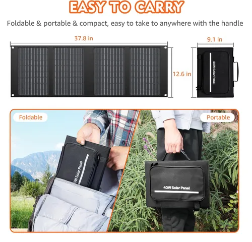 Miniatura 6 de Apowking Paneles solares portátiles 40W, cargador de panel solar plegable para estación de energía portátil de 100-300W, con patas ajustables