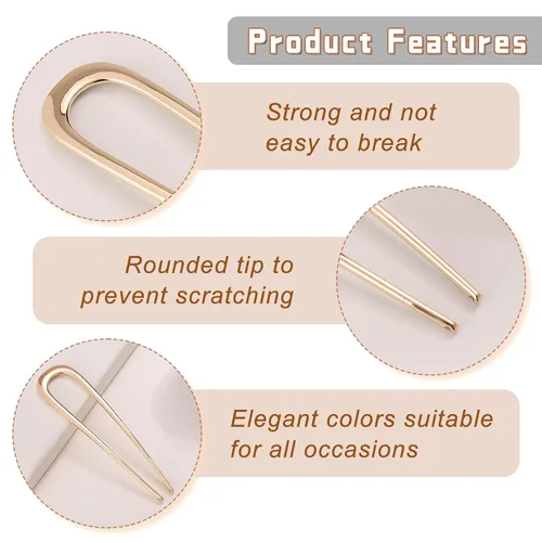 Miniatura 5 de Horquillas francesas para cabello grueso, horquillas de metal para mujeres y niñas, pasadores franceses en forma de U para moños, 5.5 pulgadas