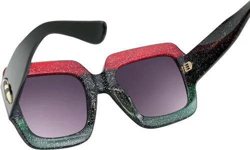 Miniatura 3 de Feisedy B2276 Gafas de sol cuadradas de gran tamaño con marco de brillantina multicolor