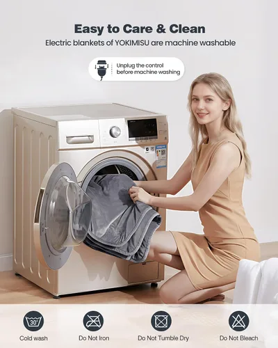 Miniatura 8 de Yokimisu Manta eléctrica King - Manta térmica suave, doble control y 9 niveles de calor, temporizador de 10 horas, franela suave a sherpa, manta
