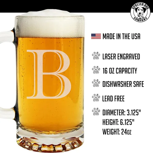 Miniatura 7 de Taza de cerveza de vidrio con monograma grabado de 16 onzas (letra B), regalos de cerveza personalizados de la A-Z para hombres, Día del Padre
