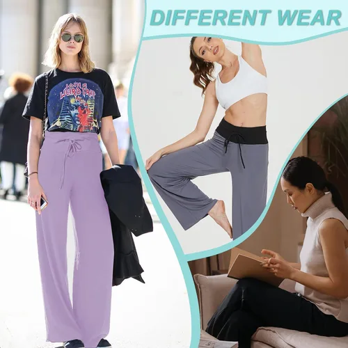 Miniatura 2 de TNNZEET Pantalones de yoga negros para mujer con bolsillos, cómodos pantalones de pijama de maternidad de pierna ancha
