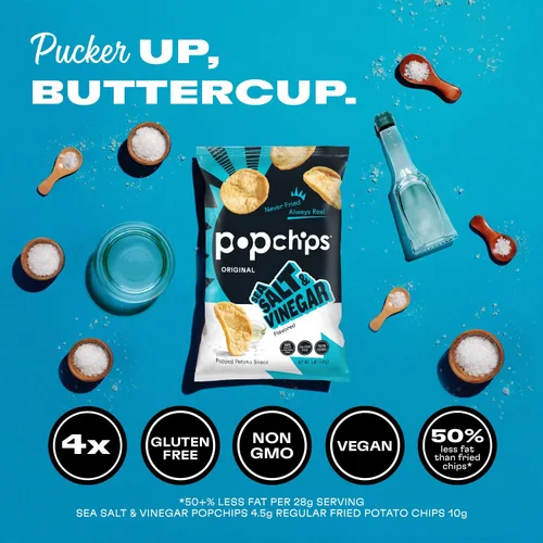 Miniatura 9 de Popchips Paquete variado – Papas fritas horneadas de 0.8 onzas, bolsa de aperitivos 10 de cada uno (BBQ, sal marina, crema agria y cebolla)