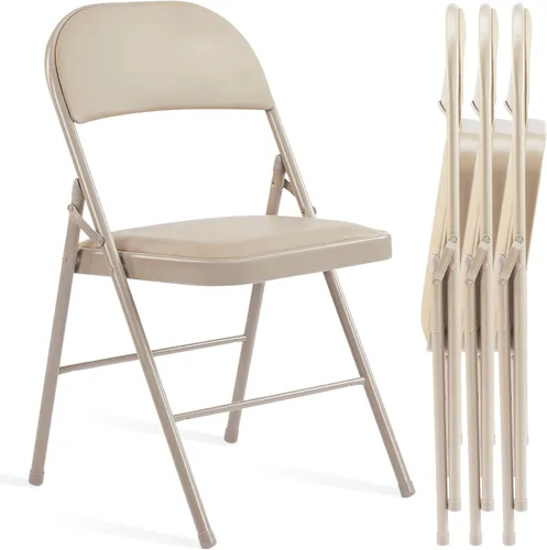 Miniatura 9 de Alpen 4 Pack Folding Chairs Leather Padded, Steel Frame Portable Stackable Commercial Seat, Comfy for Home Office Party Indoor Outdoor, Black
