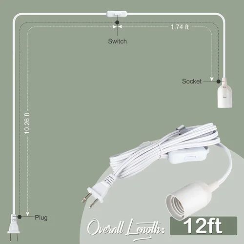Miniatura 2 de JACKYLED Cable de extensión colgante para farol, UL 12 pies, E26 E27, interruptor de encendido/apagado, iluminación colgante para cocina