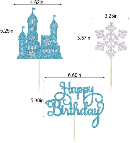 Miniatura 3 de Decoración de pastel de cumpleaños de castillo congelado, 3 piezas de decoración de pastel temático de invierno del país de las maravillas