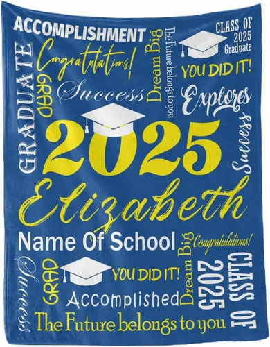 Miniatura 25 de MyPupSocks Manta personalizada de graduación 2025, clase de con nombre de la universidad, regalos personalizados, manta con texto para sobrina
