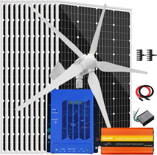 Miniatura 15 de Kit solar de viento de 640 W, kit de carga de batería de 12 V: generador de turbina eólica de 400 W + 2 paneles solares de 120 W + controlador +