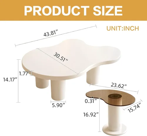 Miniatura 2 de Guyii White Cloud - Juego de 2 mesas centrales modernas, juego de 2 mesas auxiliares, mesa de sala con mesa auxiliar de cristal para sala de estar