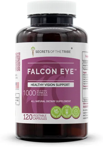 Secrets of the Tribe Falcon Eye - 120 cápsulas, 1000 mg, arándano, ojos de ojo, ginkgo, té verde, zanahoria, uva. Apoyo para la visión saludable