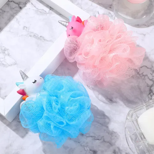 Miniatura 4 de Esponja de baño para niños, 2 piezas: esponja corporal – Puf de ducha de unicornio para limpieza profunda exfoliante corporal exfoliante para lavar