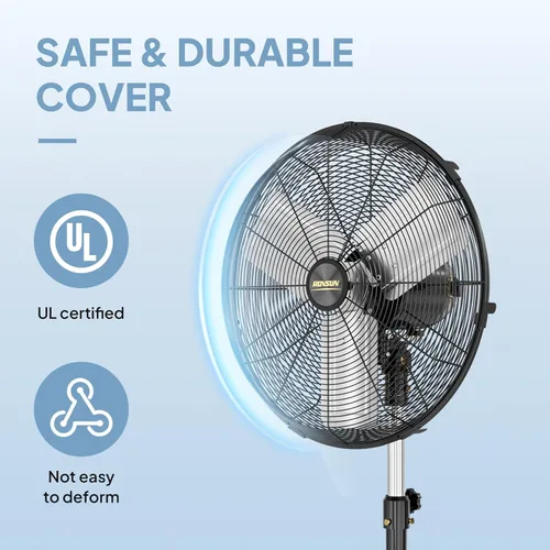 Miniatura 3 de ROVSUN Ventilador de pedestal industrial de 20 pulgadas, ventilador de pie de alta velocidad de 5000 CFM y resistente, ventilador de metal