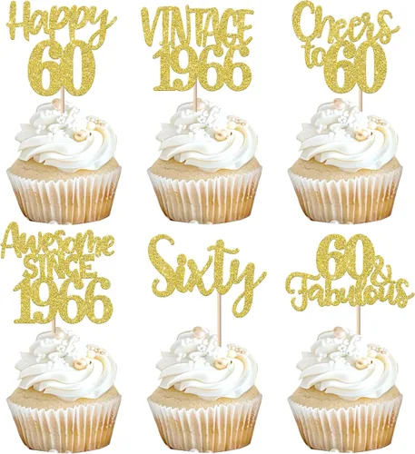 Miniatura 91 de Rsstarxi Paquete de 24 adornos para cupcakes vintage 2019 con purpurina negra para 5º cumpleaños, saludos a 5, cinco, 5, 5 fabulosos para cupcakes