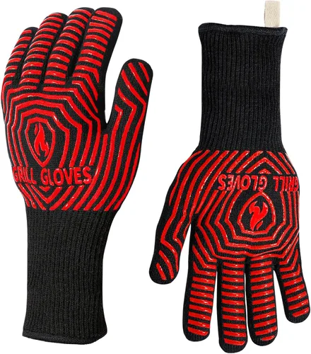 Miniatura 8 de QUWIN Guantes para barbacoa, guantes para horno, resistentes al calor extremo de 1472℉, guantes para parrilla de silicona antideslizantes para Negro