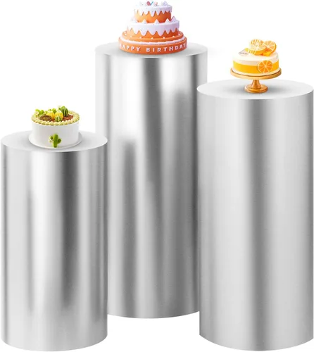 Miniatura 19 de SaitiMade Juego de 3 fundas para pedestal de cilindro beige, fundas de elastano para decoración de fiestas, bodas o eventos de cumpleaños, solo