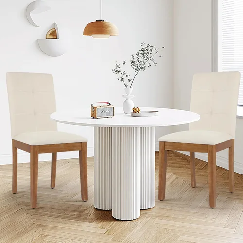 Miniatura 7 de DAGONHIL Juego de 2 sillas de comedor, modernas sillas de comedor tapizadas de tela, sillas de cocina sin brazos con patas de madera y asiento Beige