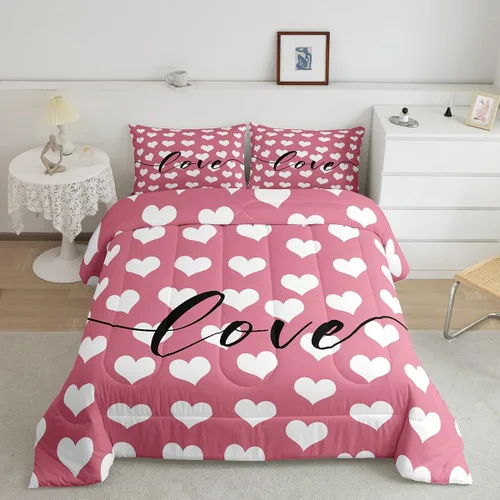 Miniatura 10 de Juego de edredón para el día de San Valentín, tamaño individual, ropa de cama romántica de gnomo para niños y niñas, pareja, con corazón rojo