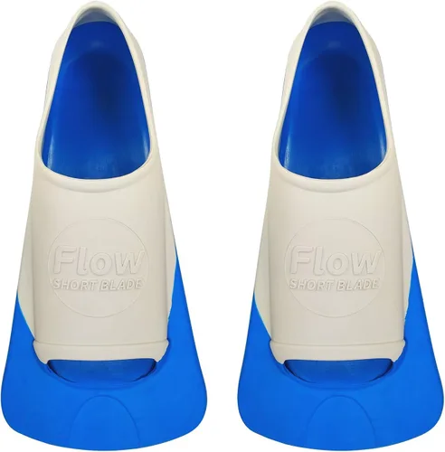 Miniatura 2 de Flow - Aletas de goma de hoja corta para natación y entrenamiento de regazo, tallas juveniles para niños, hombres jóvenes y mujeres XS 3-5 (azul)