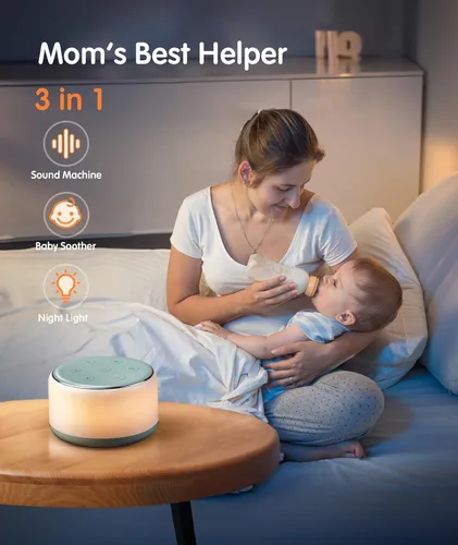 Miniatura 2 de FamiSym Máquina de Ruido Blanco para Bebé para Dormir con Luz Nocturna – 34 Sonidos Relajantes, Máquina de Ruido Blanco Recargable para Niños
