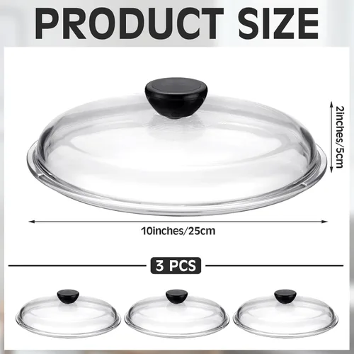 Miniatura 2 de LemonRoad Paquete de 3 cubiertas de vidrio para salpicaduras de microondas de 10 pulgadas para alimentos, cubierta de utensilios de cocina de vidrio