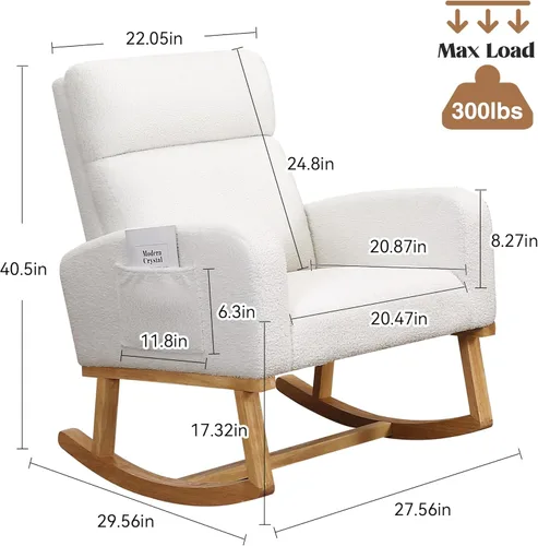 Miniatura 2 de HCHAIRH Mecedora para guardería, silla mecedora de enfermería Sherpa para mamá, guardería, silla mecedora Morden con respaldo alto para sala