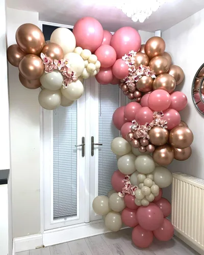 Miniatura 6 de Globos de látex retro rosa rubor, 60 globos de látex rosa polvoriento metálico cromado rosa rosa dorado beige rubor diseñados para celebraciones