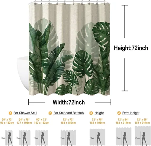 Miniatura 7 de Baccessor Cortina de ducha de lino con hojas verdes tropicales, cortinas de ducha botánicas de plátano, hoja de Monstera, palmera, repelente al Hoja