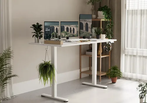 Miniatura 2 de Claiks Escritorio Eléctrico de Pie Ajustable, Escritorio de Altura Ajustable para Sentarse y Pararse, Escritorio de Oficina en Casa de 55x24 Blanco