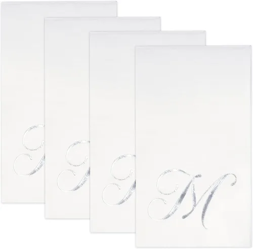 Miniatura 5 de Gift Boutique 100 Servilletas de Papel Desechables con Monograma Plateado sobre Blanco para Invitados, Letra M, Elegante Servilleta de Mano
