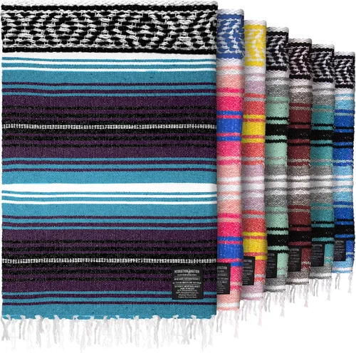Miniatura 28 de Hydration Nation Auténtica manta mexicana extra grande (70 x 50 pulgadas), yoga tejida a mano, serape, falsa artesanal, playa, campamento, picnic