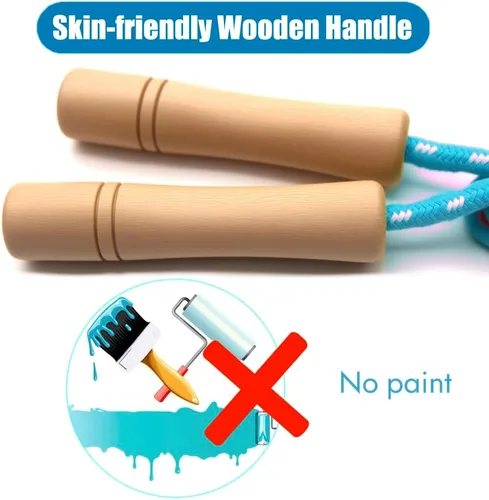 Miniatura 6 de Cuerda de saltar para niños – Mango de madera – Cuerda de saltar ajustable de algodón trenzado para niños pequeños fitness entrenamiento ejercicio