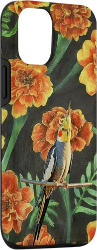 Miniatura 3 de iPhone 14 Pro Cockatiel Orange Yellow Marigolds Vintage Flower Pattern Case