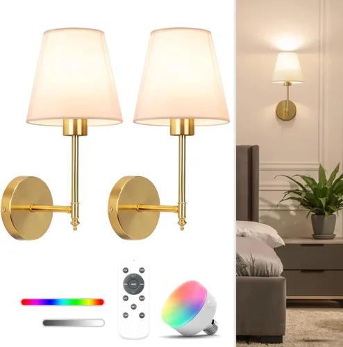Miniatura 12 de NIORSUN Juego de 2 apliques de pared con pilas de 13.8 pulgadas, luces de pared recargables negras con bombillas desmontables regulables de 10400